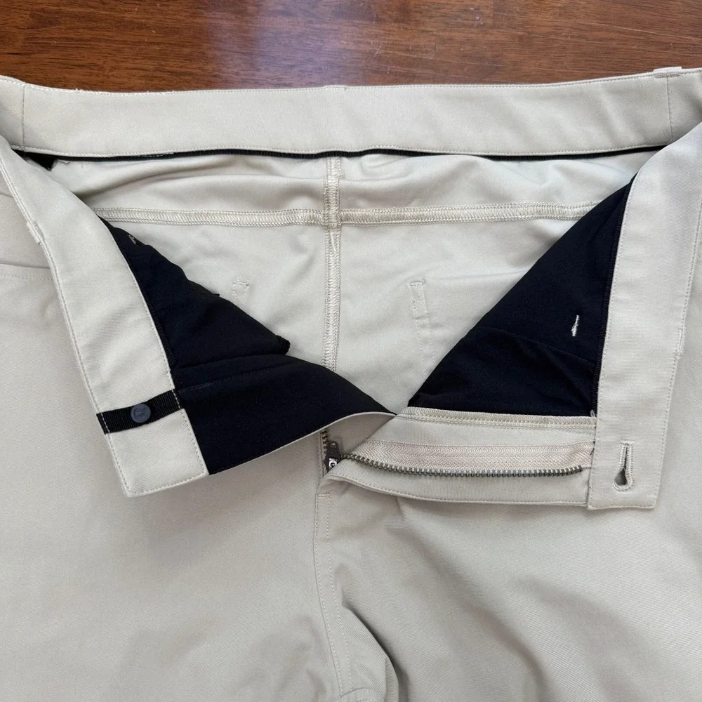Lululemon ABC Slim Fit Pant Mens 34 Khaki Tan Technical Chino Stretch Trousers